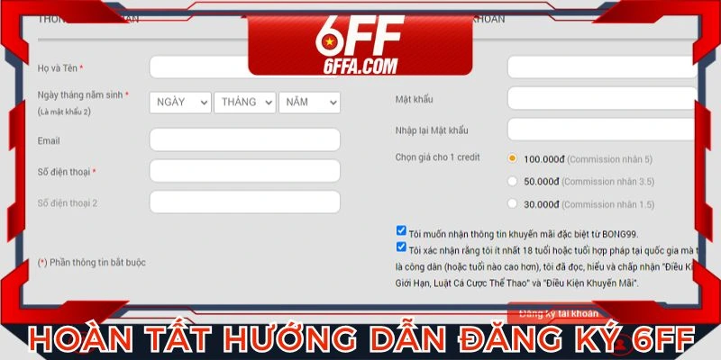 Khách hàng hoàn thiện thông tin đăng ký